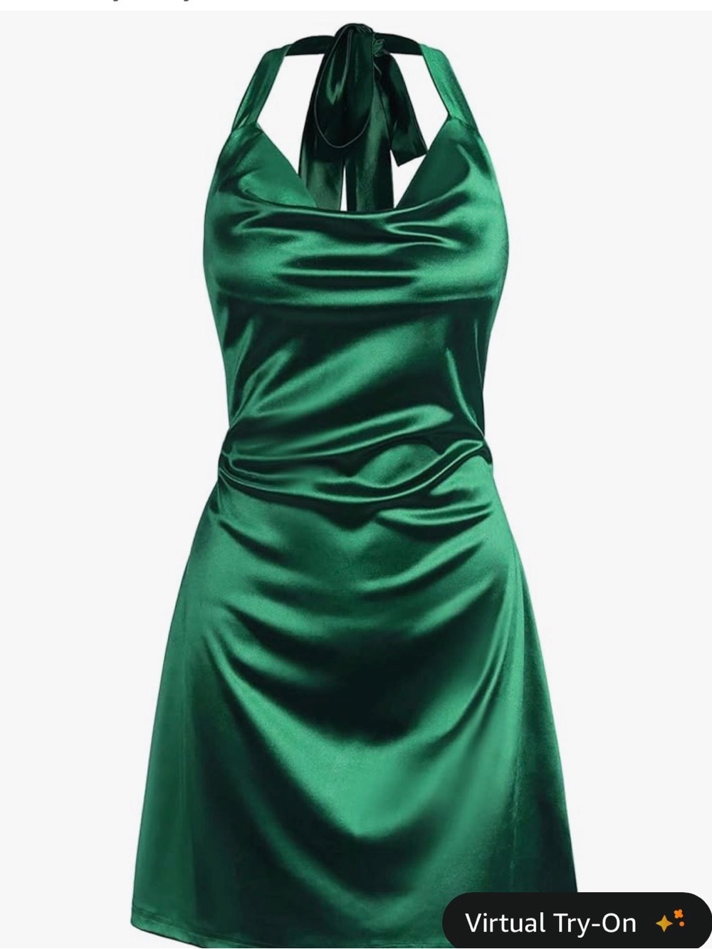 Emerald Satin Halter Mini Dress